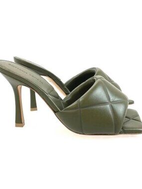 Bottega Veneta Lido Quilted Leather Mule Sandals Khaki Green 37